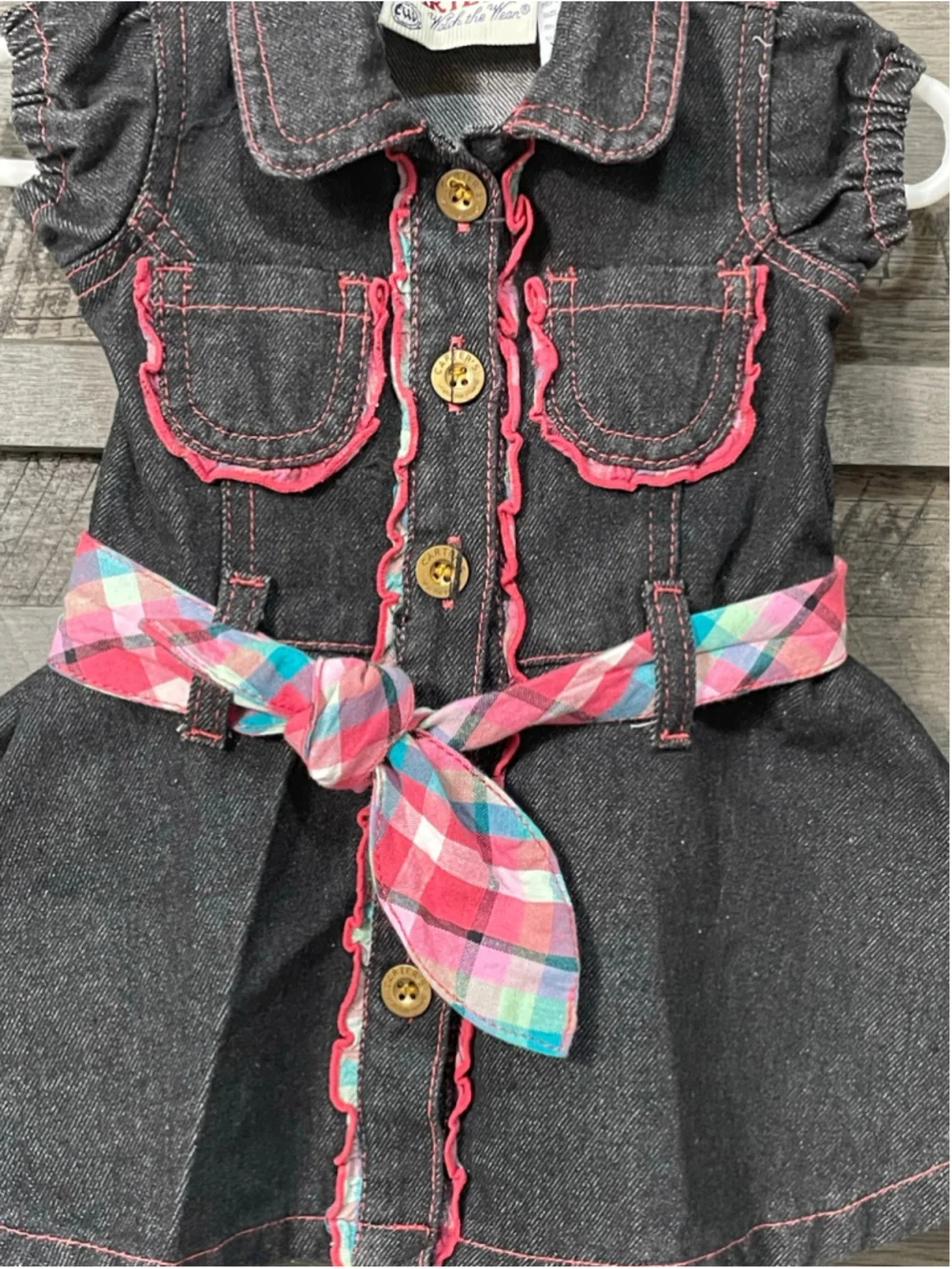 Carter's Watch The Wear Vintage 3-6m Girl Denim Dress Dark Wash Plaid Ruffle